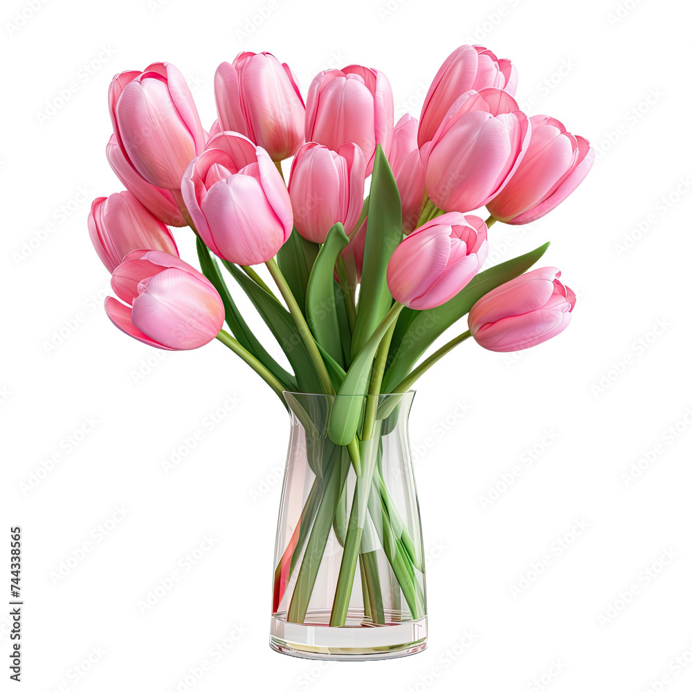  pink tulips isolated on transparent background