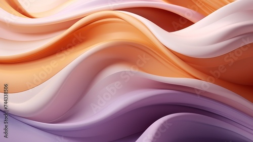 3D solids of wavy curved shapes purple cream orange and brown in studio