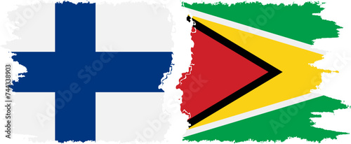 Guyana and Finland grunge flags connection vector
