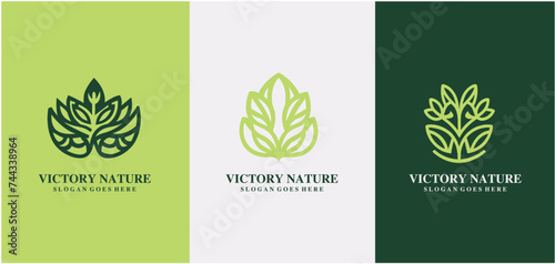Set of natural and organic victory nature logo in modern design. Natural logo for branding  