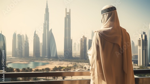 Arab man standing in front of modern high-rise city