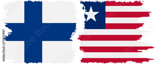Liberia and Finland grunge flags connection vector