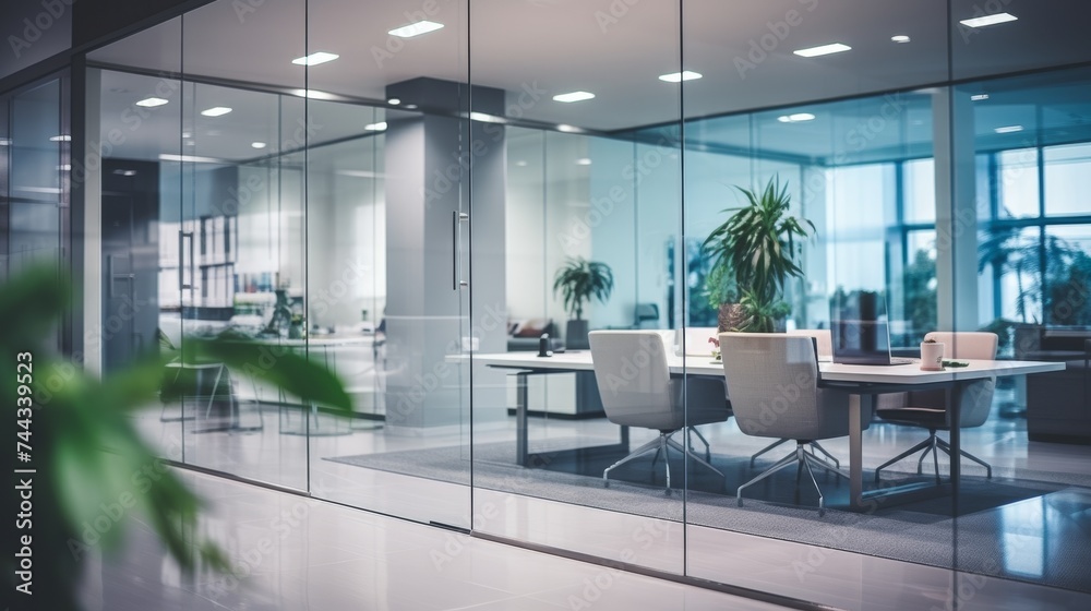 Beautiful blurred background of a modern office interior in gray tones Beautiful blurred background of a modern office interior in gray tones