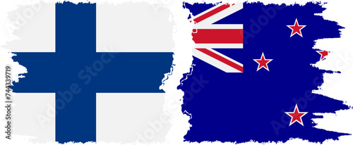 New Zealand and Finland grunge flags connection vector