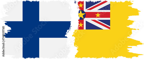 Niue and Finland grunge flags connection vector