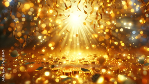 Bright golden confetti bokeh background