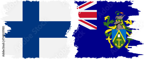 Pitcairn Islands and Finland grunge flags connection vector