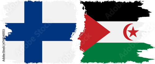 Western Sahara and Finland grunge flags connection vector