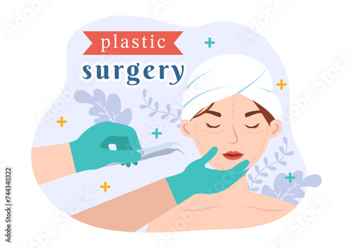 Plastic Surgery Vector Illustration of Medical Surgical Operation on the Body or Face as Expected using Advanced Equipment in Cartoon Background