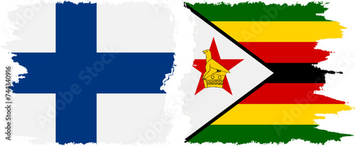 Zimbabwe and Finland grunge flags connection vector