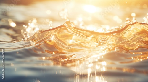 Fresh transparent water splashing with sun light reflection. Clean water waves background.