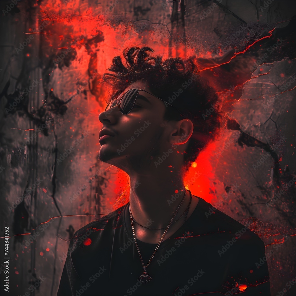 photo at night with a person's silhouette. New Year's eve. Ai generative. silhouette of a man with a fire in red and black shade. photo at night with a person's silhouette. New Year's eve. Ai generative. silhouette of a man with a fire in red and black shade.