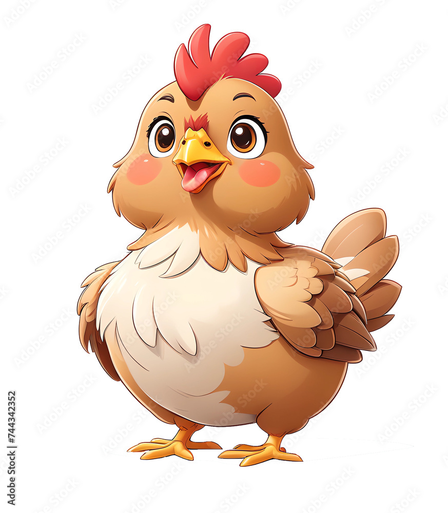 Chicken with brown plumage. Cartoon character.
