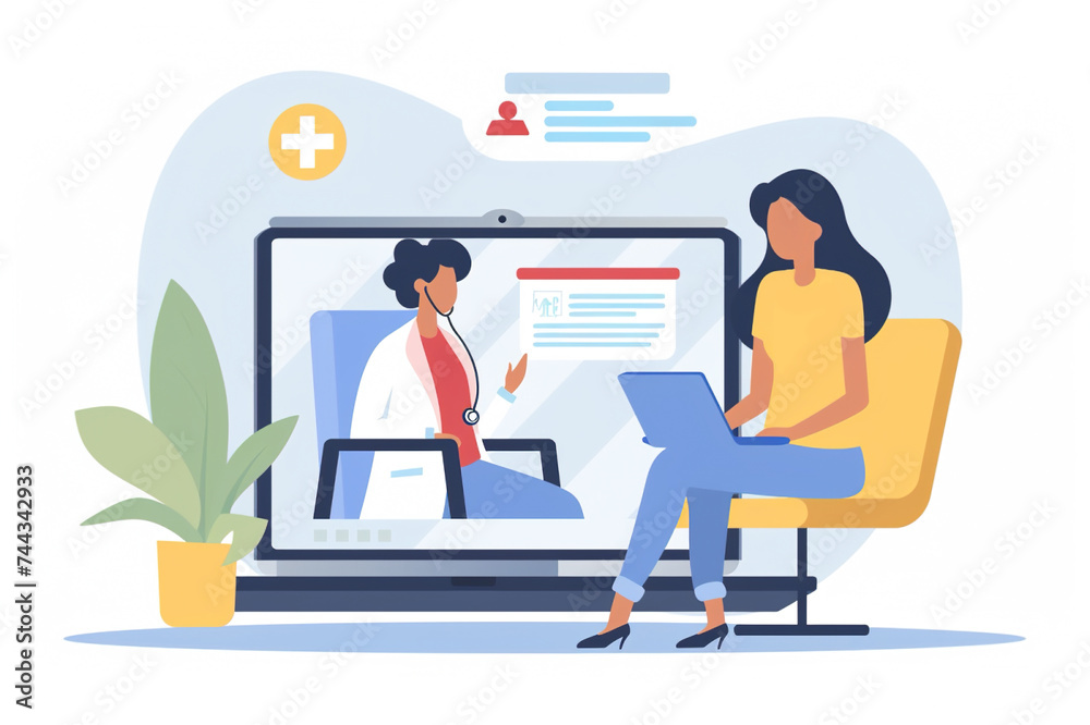 Woman consult with doctor via online channel for telemedicine concept Woman consult with doctor via online channel for telemedicine concept