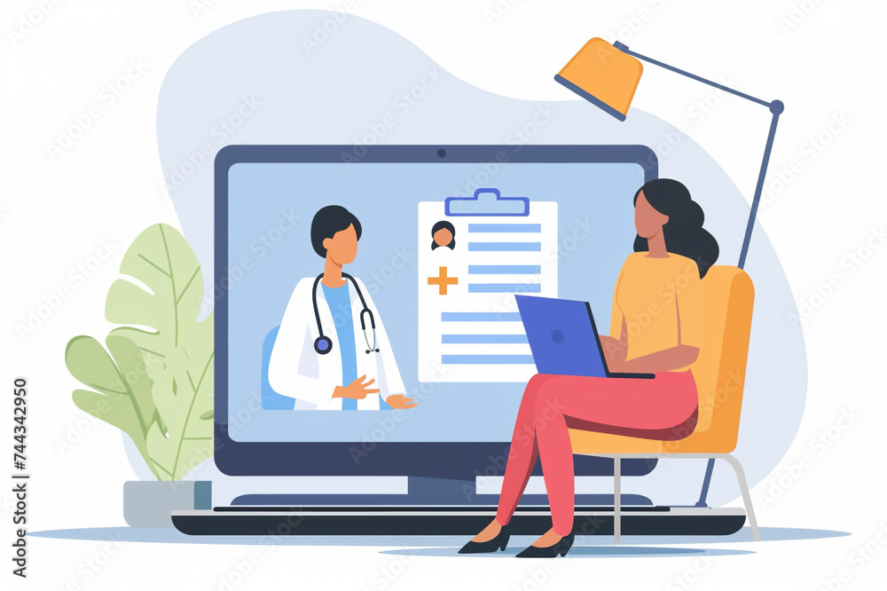 Woman consult with doctor via online channel for telemedicine concept Woman consult with doctor via online channel for telemedicine concept