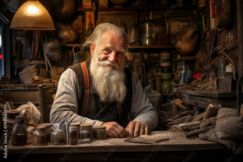 Practical Salesman old man market. Shop drinks. Generate Ai Practical Salesman old man market. Shop drinks. Generate Ai