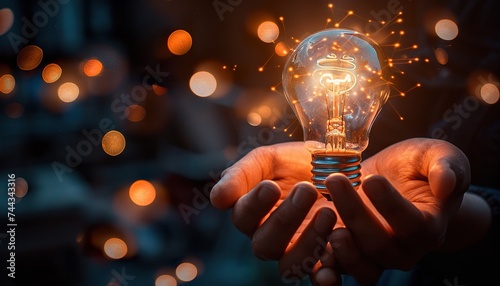 business creative ideas. creative glowing light bulb in hands