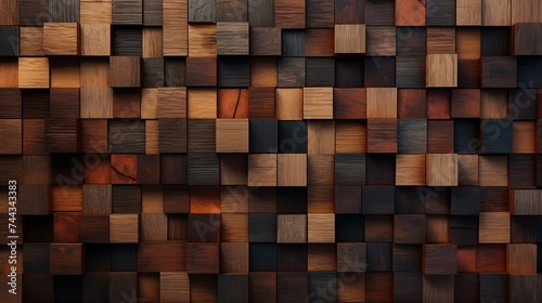 Wooden wall square blocks. Wooden blocks or cubes pattern for classic wallpaper background.