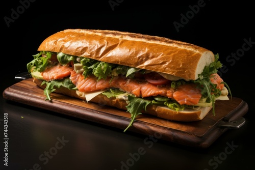 Nutritious Salmon sandwich. Dish bread food. Generate Ai