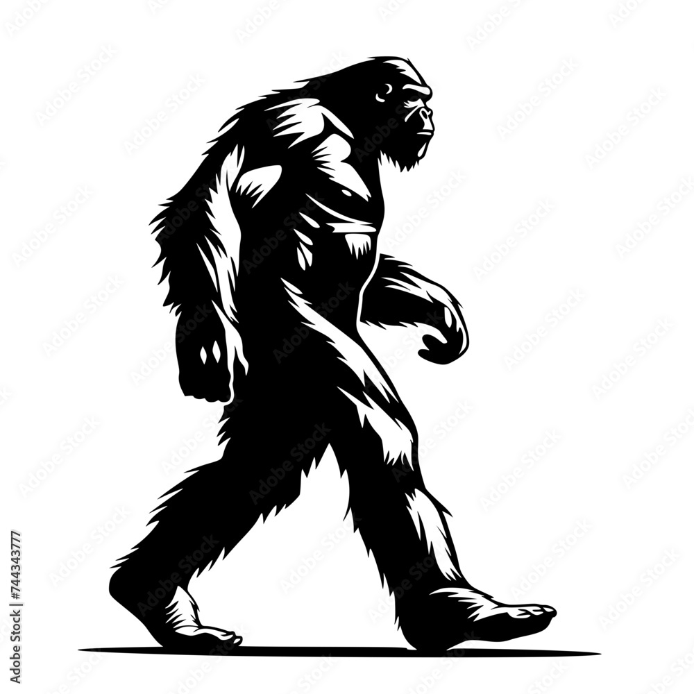 Obraz premium Silhouette of Bigfoot Walking Vector Illustration 