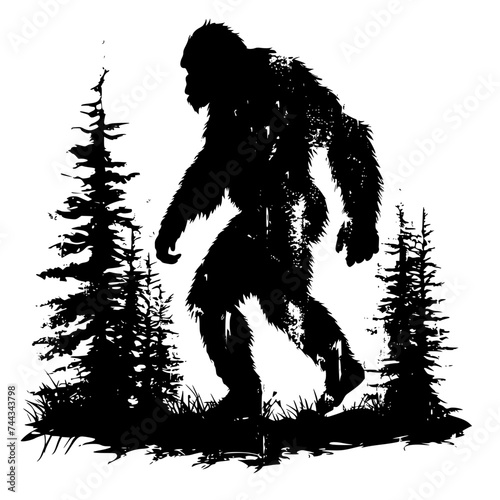 Silhouette of Bigfoot Walking Vector Illustration
