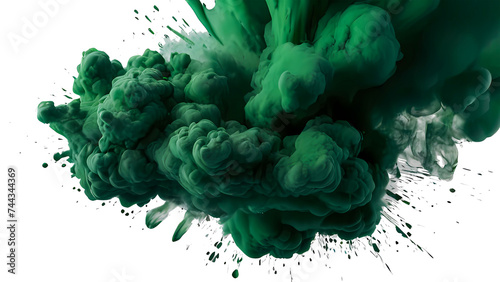Green paint splash explosion smoke cloud isolated on transparent background