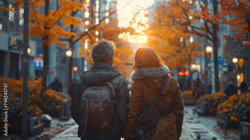 Couple Walking Down a City Street