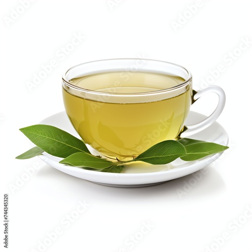 a green tea brewed in cup with tea leaves