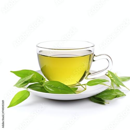 a green tea brewed in cup with tea leaves