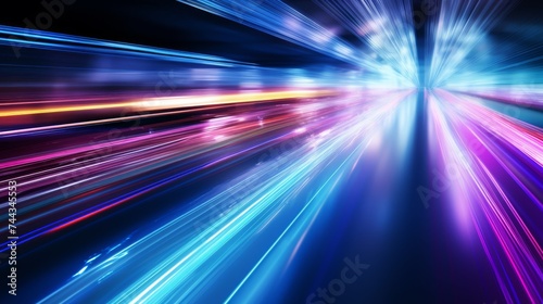 High speed light trails in motion, glow lines,