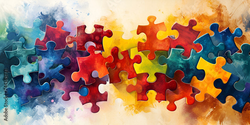 Puzzle Paradise: Scattered Multicolored Pieces Await Your Assembl 