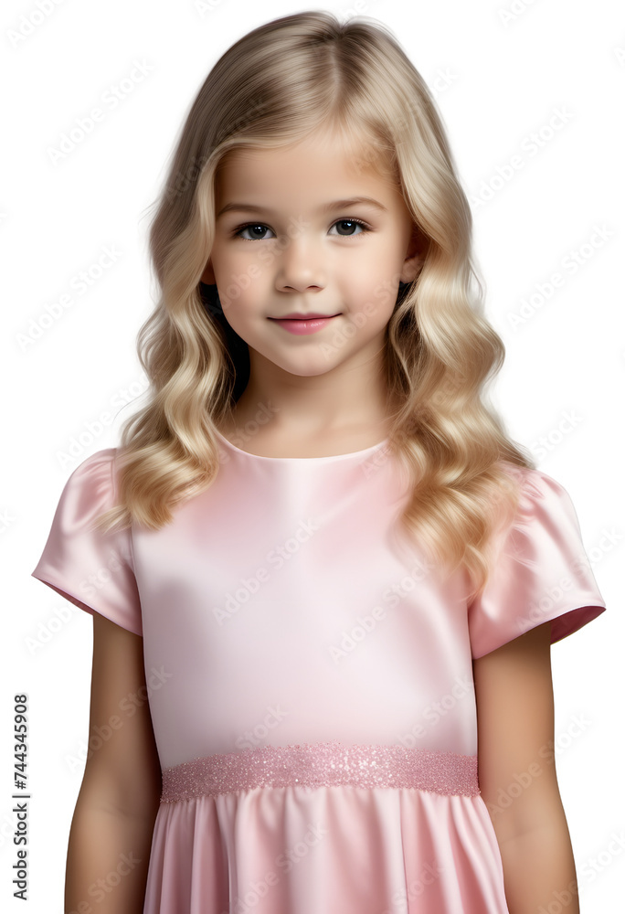A little girl with long blond hair wearing a dress on a transparent background A little girl with long blond hair wearing a dress on a transparent background