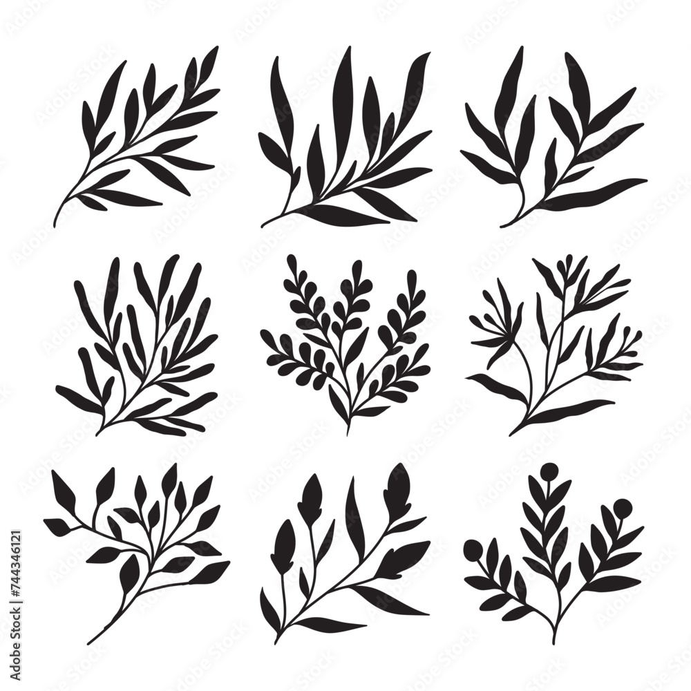 Set of branch and leaves vector Set of branch and leaves vector