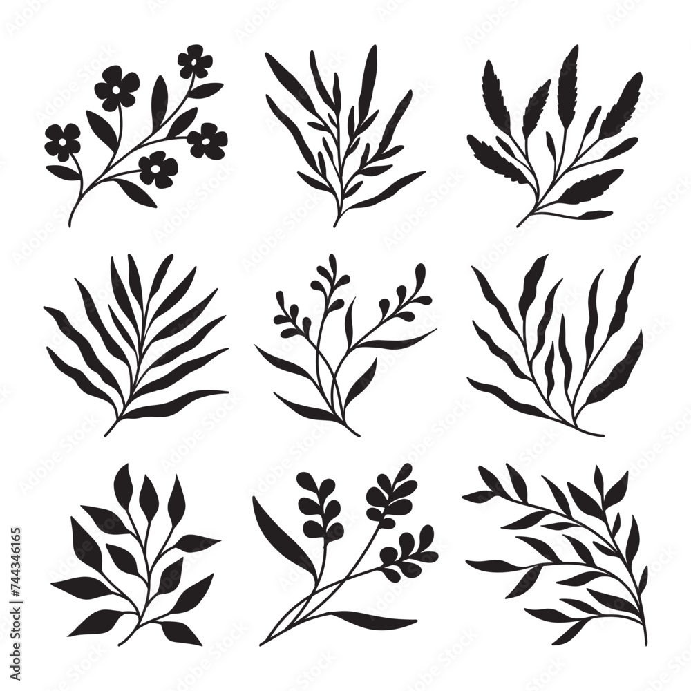 Set of branch and leaves vector Set of branch and leaves vector