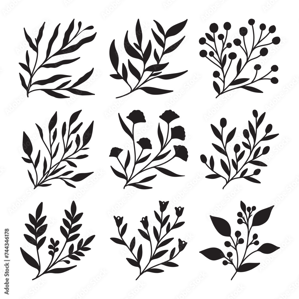 Set of branch and leaves vector Set of branch and leaves vector