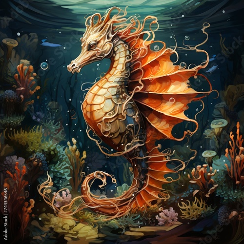 vector illustration of a seahorse when viewed closely under the sea © aulia