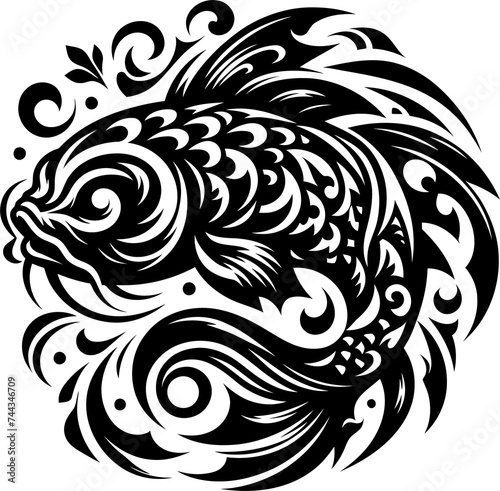 modern tribal tattoos of koi  abstract line art  and minimalist contour