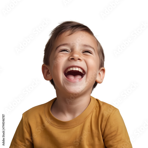 A smiling boy with his mouth open isolated on transparent background