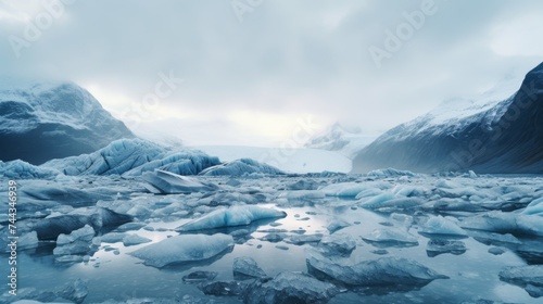 Majestic frozen glacier with blue icy
