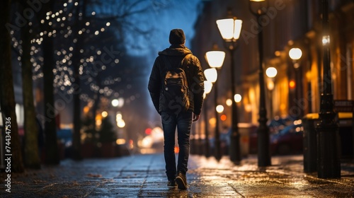 Teenagers walking at night photo