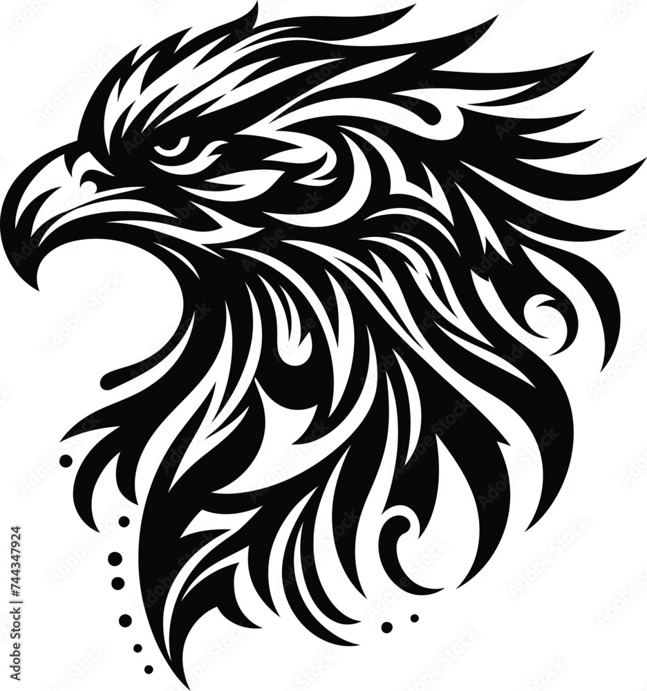 modern tribal tattoo eagle, hawk, abstract line art, minimalist contour. Vector
