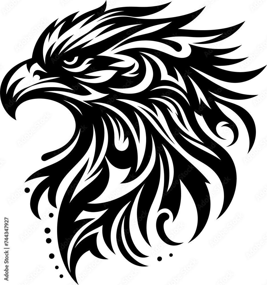 modern tribal tattoo eagle, hawk, abstract line art, minimalist contour. Vector
