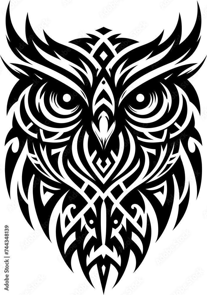 modern tribal tattoo owl, abstract line art, minimalist contour. Vector

