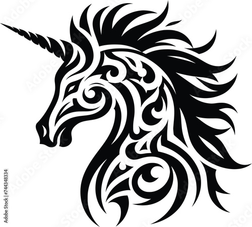 modern tribal tattoo unicorn, pegasus, abstract line art, minimalist contour. Vector