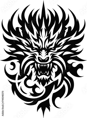 modern tribal tattoo dragon, abstract line art, minimalist contour. Vector © orion