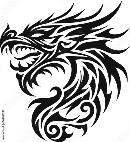 modern tribal tattoo dragon, abstract line art, minimalist contour. Vector