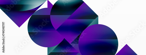 Serene gradient template. Circles and triangles mingle in minimalist perfection. Gentle fusion of forms and hues creates balanced yet captivating backdrop, embodying modern sophistication