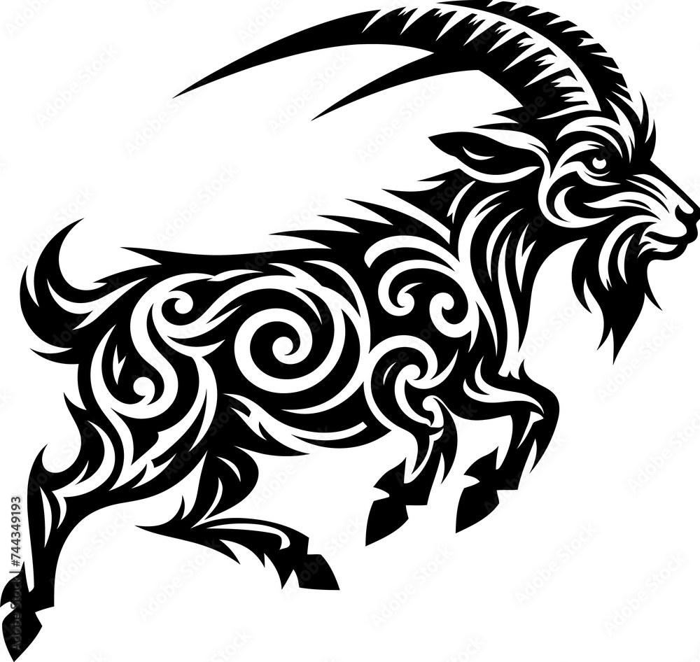 modern tribal tattoo goat, abstract line art, minimalist contour. Vector modern tribal tattoo goat, abstract line art, minimalist contour. Vector