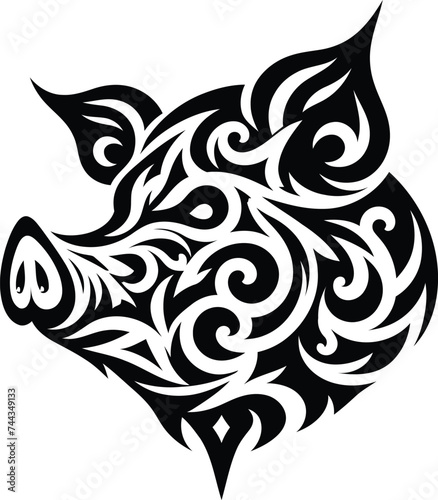 modern tribal tattoo pig, abstract line art, minimalist contour. Vector