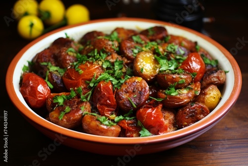Sausage garlic tomatoes. Grilled bbq. Generate Ai